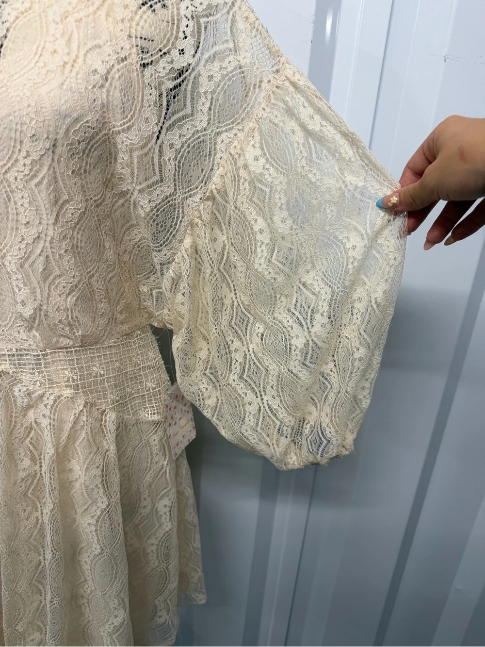 Free People Cream Lace Long Sleeve Mini Dress